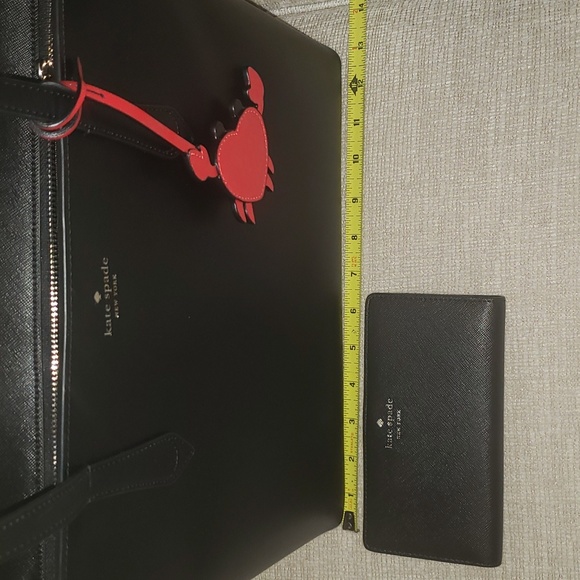 Kate Spade Tote Handbag with Matching Wallet - Black with Crab Accessory - Picture 3 of 12